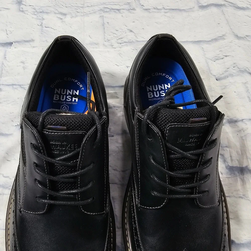 Nunn Bush Wingtip Oxford Mens 10 Black Dual Comfort Brogue Dress Shoes